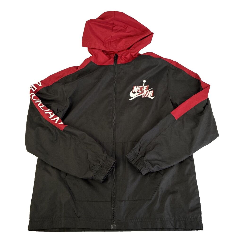 Boys Nike Air Jordan Full Zip Windbreaker Jacket Size Large 12-13 Red Black